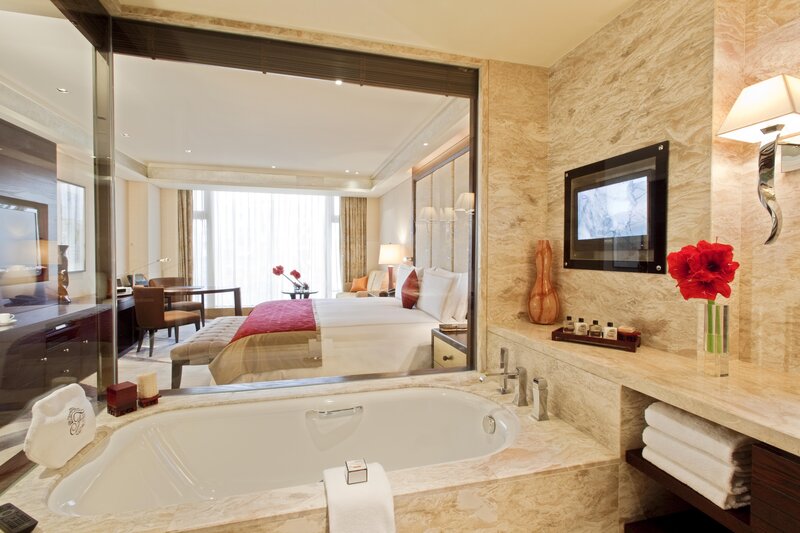 Luxury hotel bathroom with bathtub