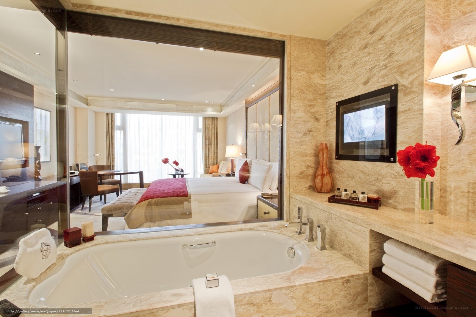 Luxury hotel bathroom with bathtub