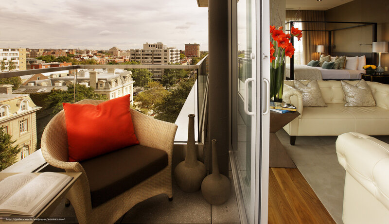 Luxury hotel room with balcony view