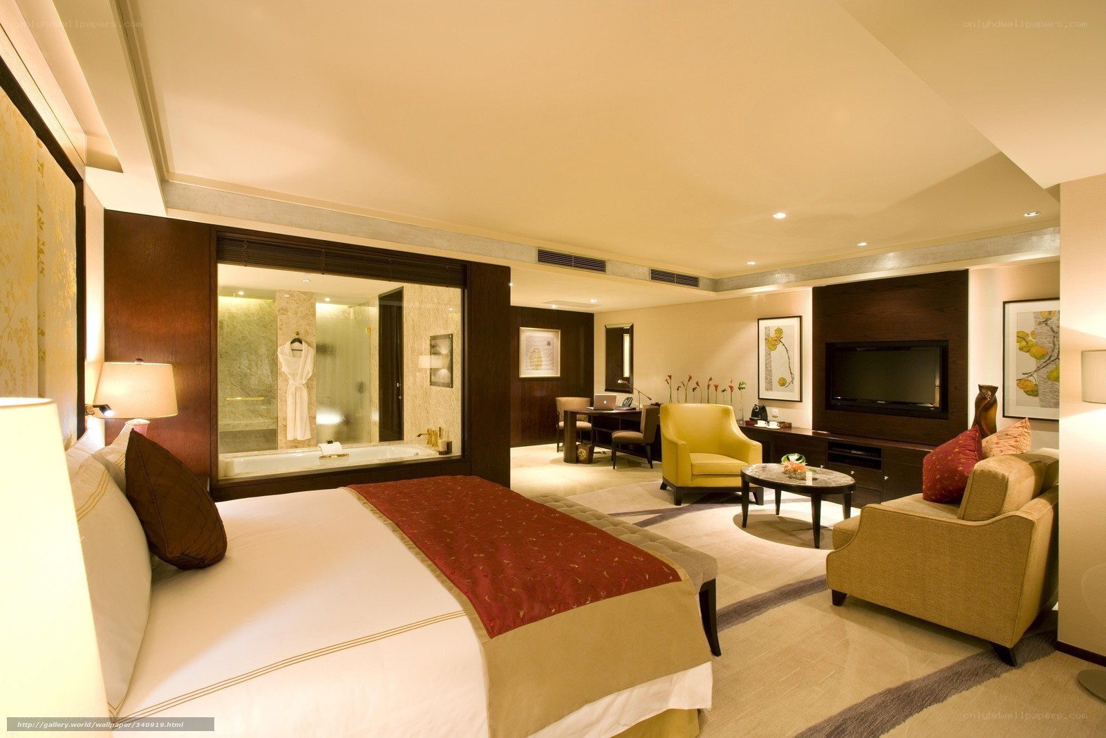 luxury hotel room with bathroom view