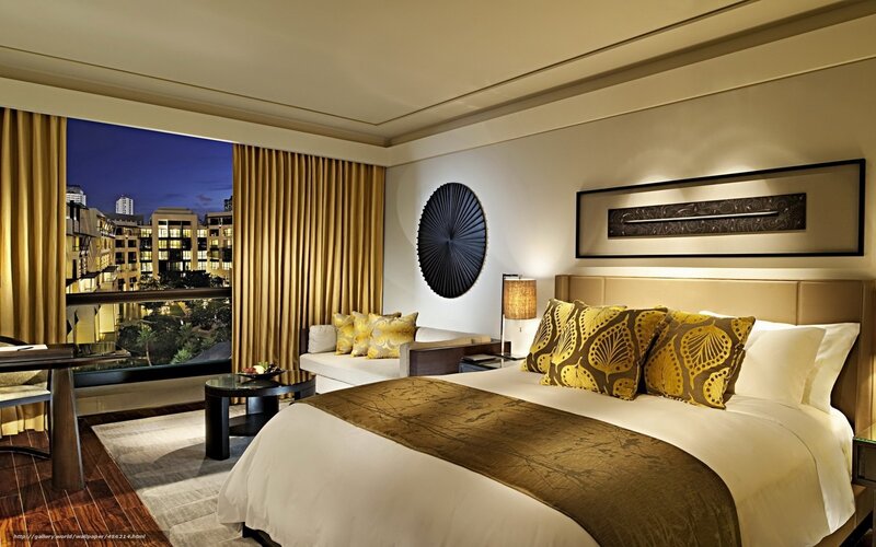 Luxury hotel room with city view