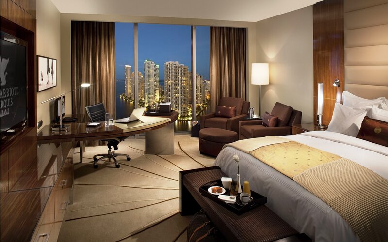 Luxury hotel room with city view
