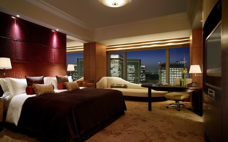 luxury hotel room with city view