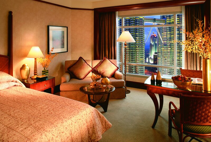 Luxury hotel room with city view