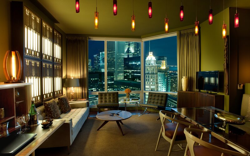 Luxury hotel room with city view