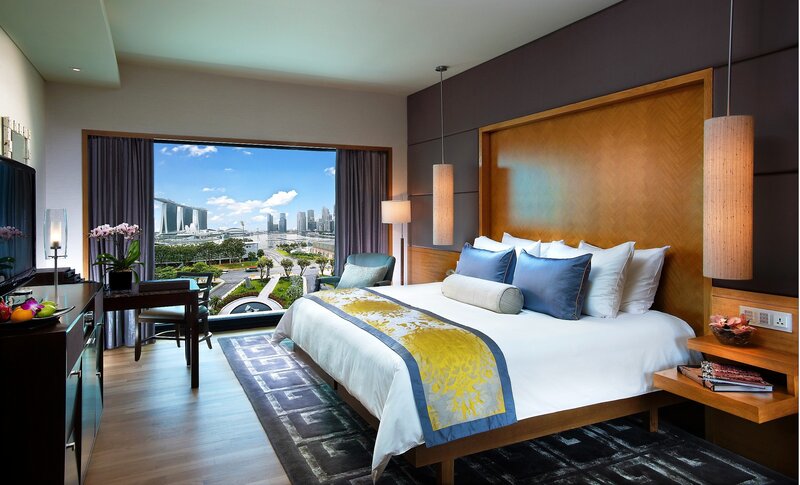 Luxury hotel room with city view