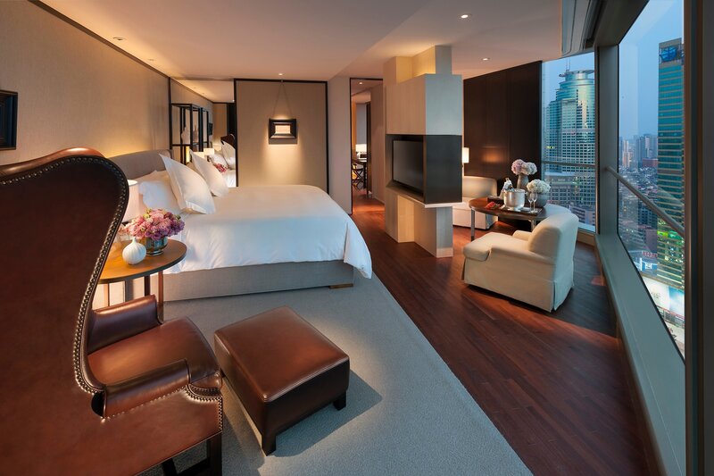Luxury hotel room with city view