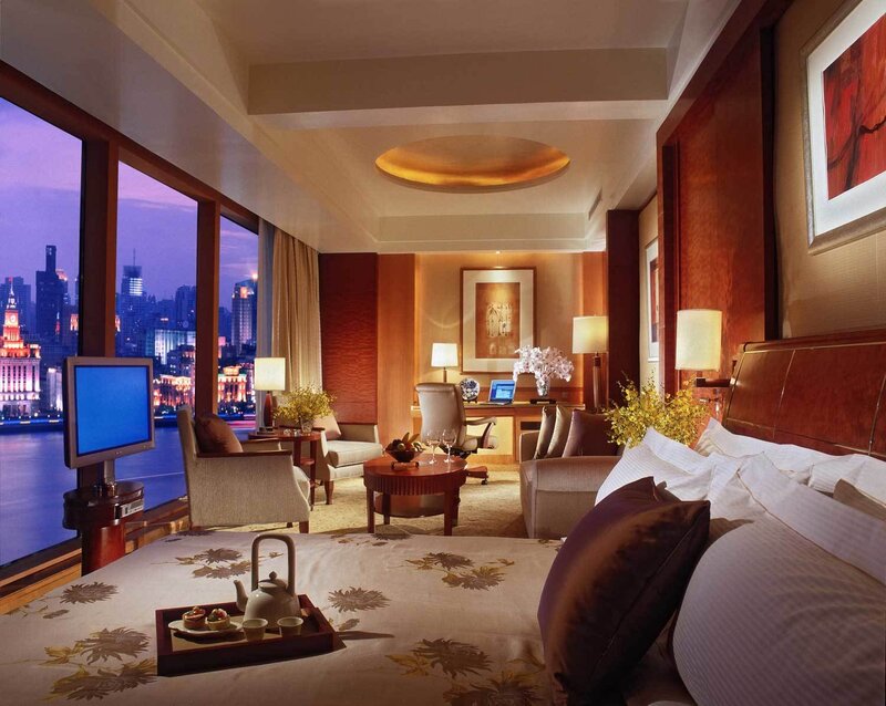 Luxury hotel room with city view