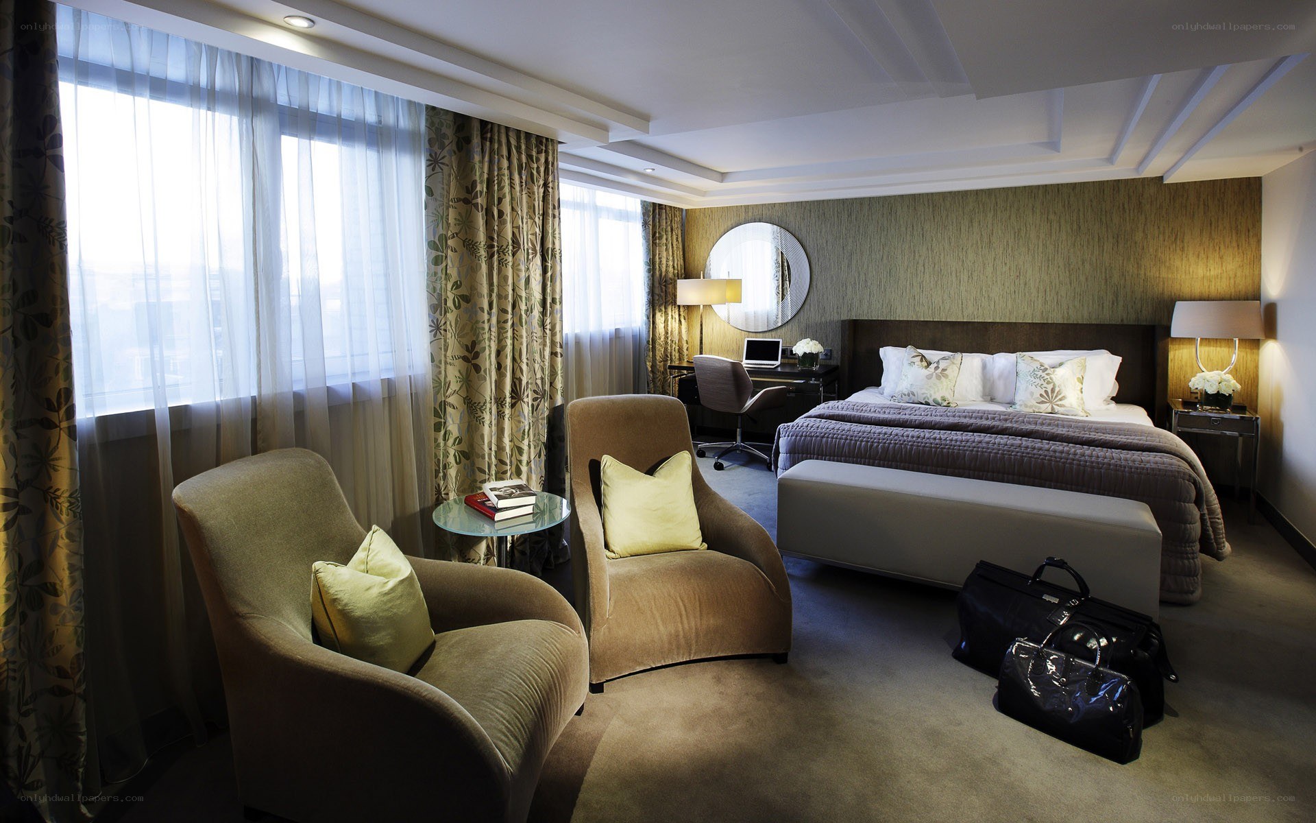 Luxury hotel room with seating area