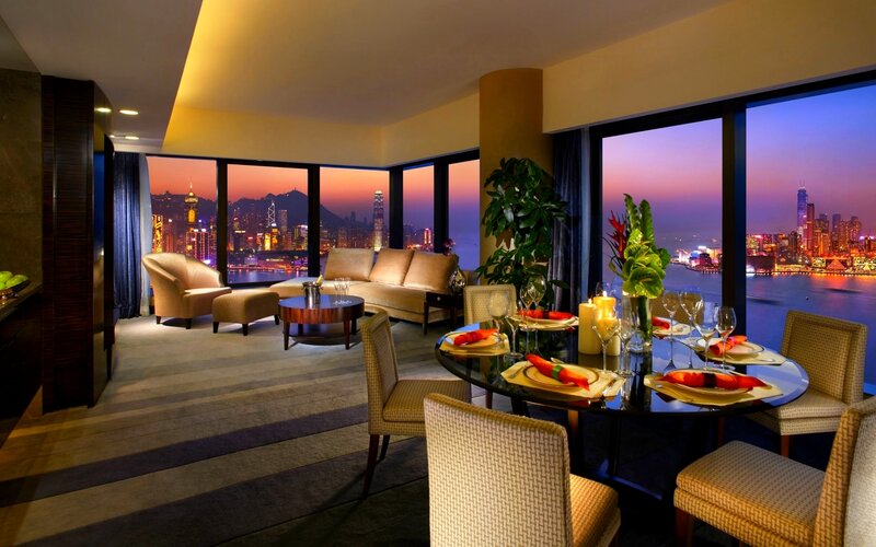 Luxury hotel suite with city view