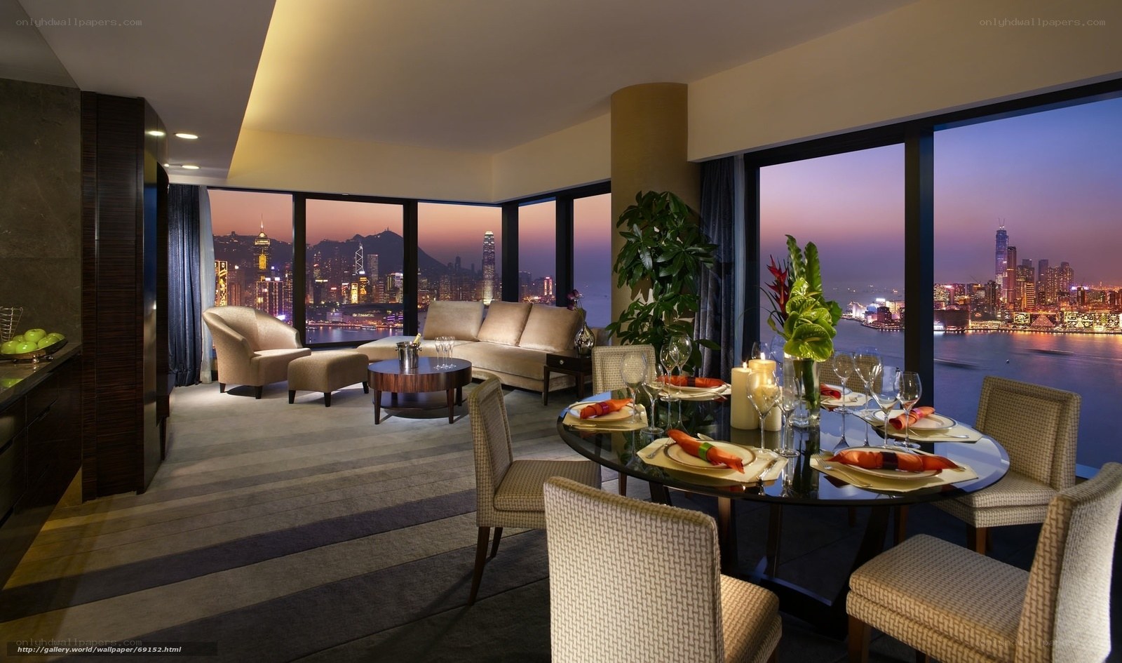 Luxury hotel suite with city view