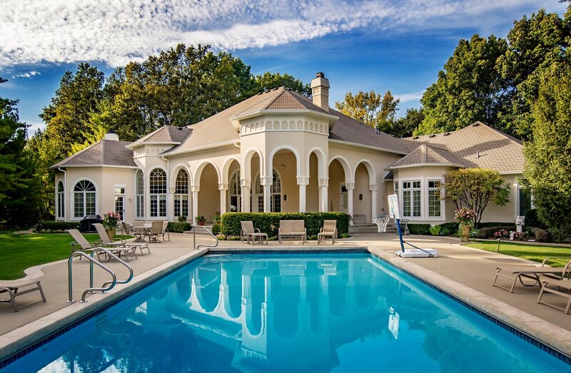 Luxury House with Pool — Blue, Serene, Afternoon, Photograph, Swimming Pool