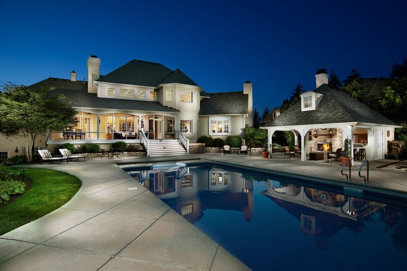 Luxury House with Pool — Blue, Serene, Night, Photograph, Gazebo