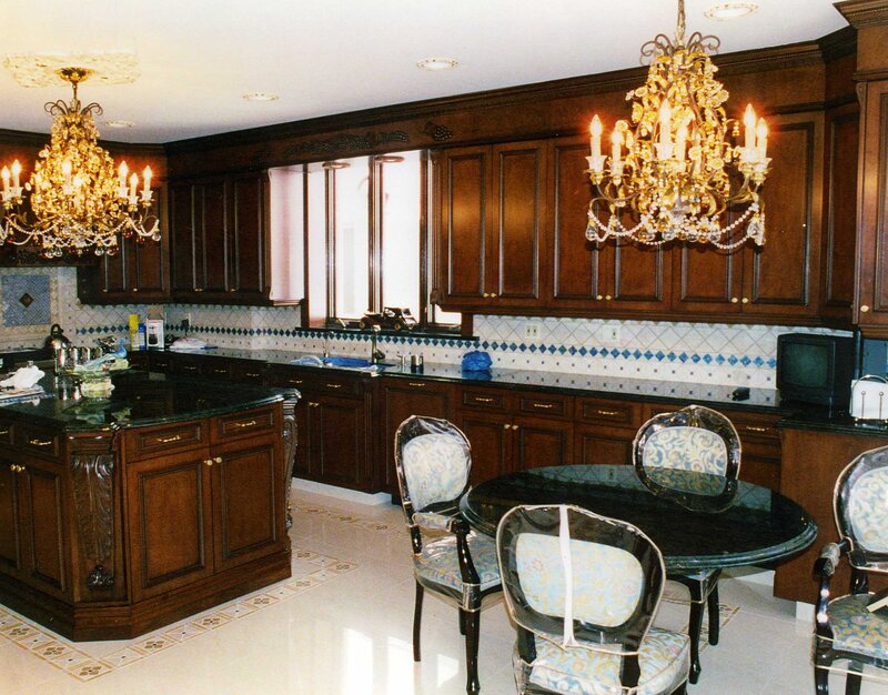 luxury kitchen with chandeliers