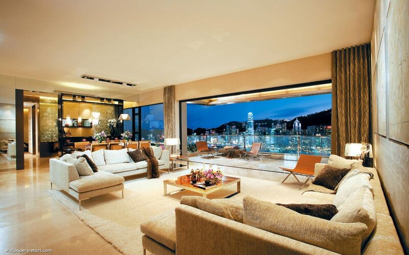 Luxury Living Room — Beige, Modern, Night