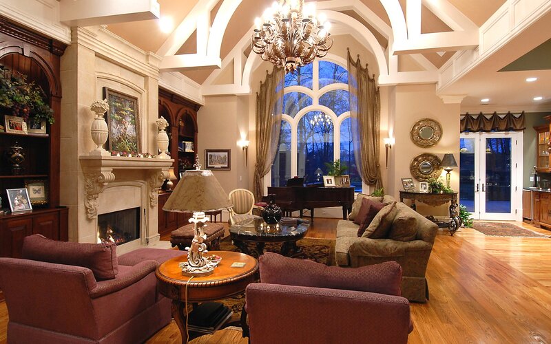 Luxury Living Room — Brown, Elegant, Night