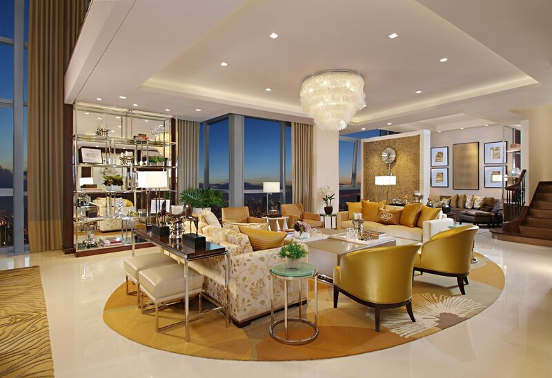 Luxury Living Room — Gold, Elegant, Night
