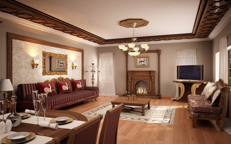 Luxury Living Room Interior — Brown