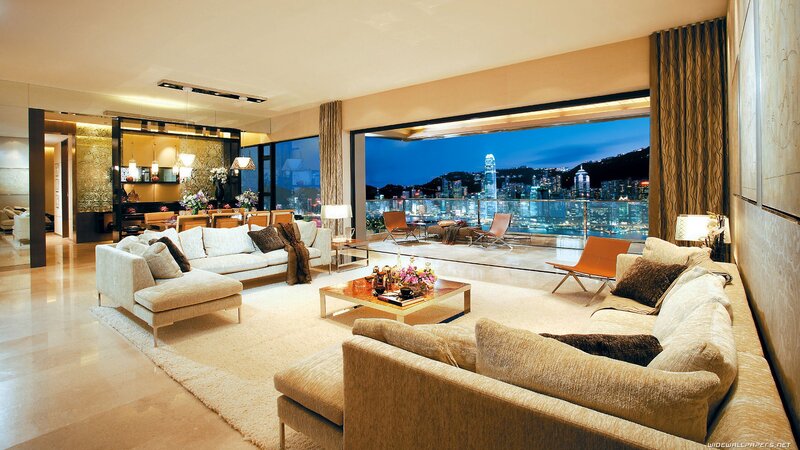 Luxury living room with city view