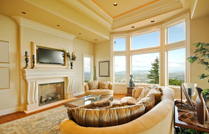 Luxury living room with fireplace