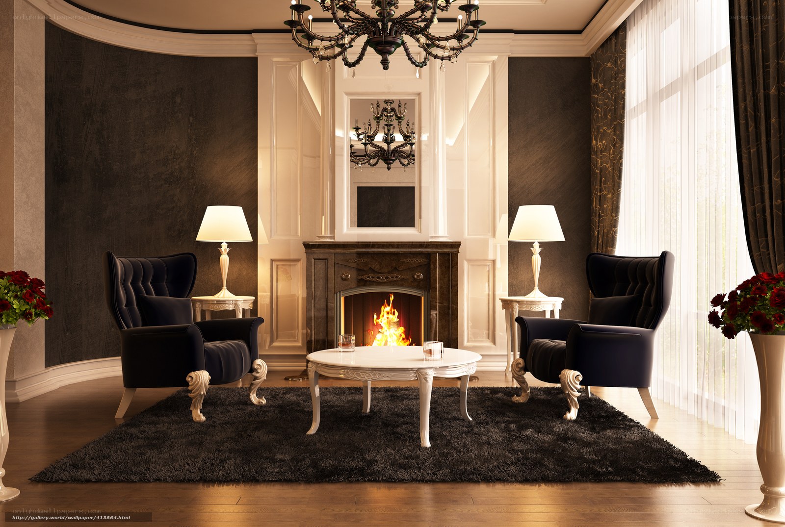 Luxury living room with fireplace