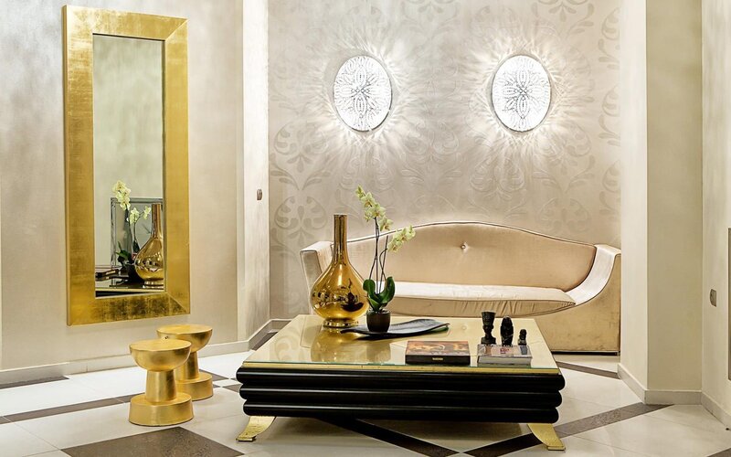 Luxury living room with gold accents