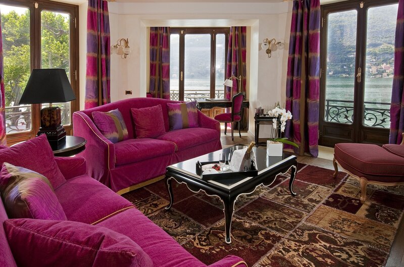 Luxury living room with lake view