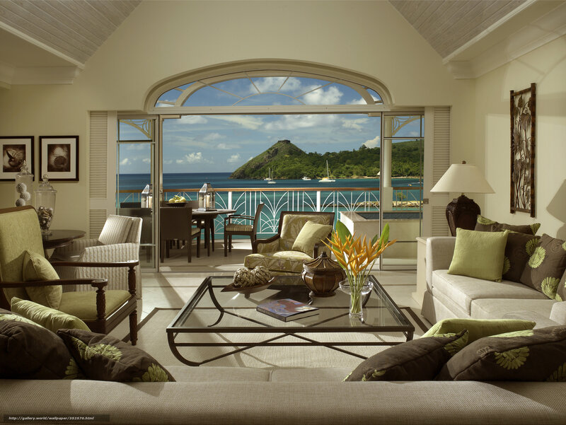 Luxury Living Room with Ocean View — Beige, Serene