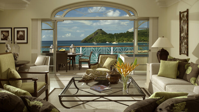 Luxury Living Room with Ocean View — Beige