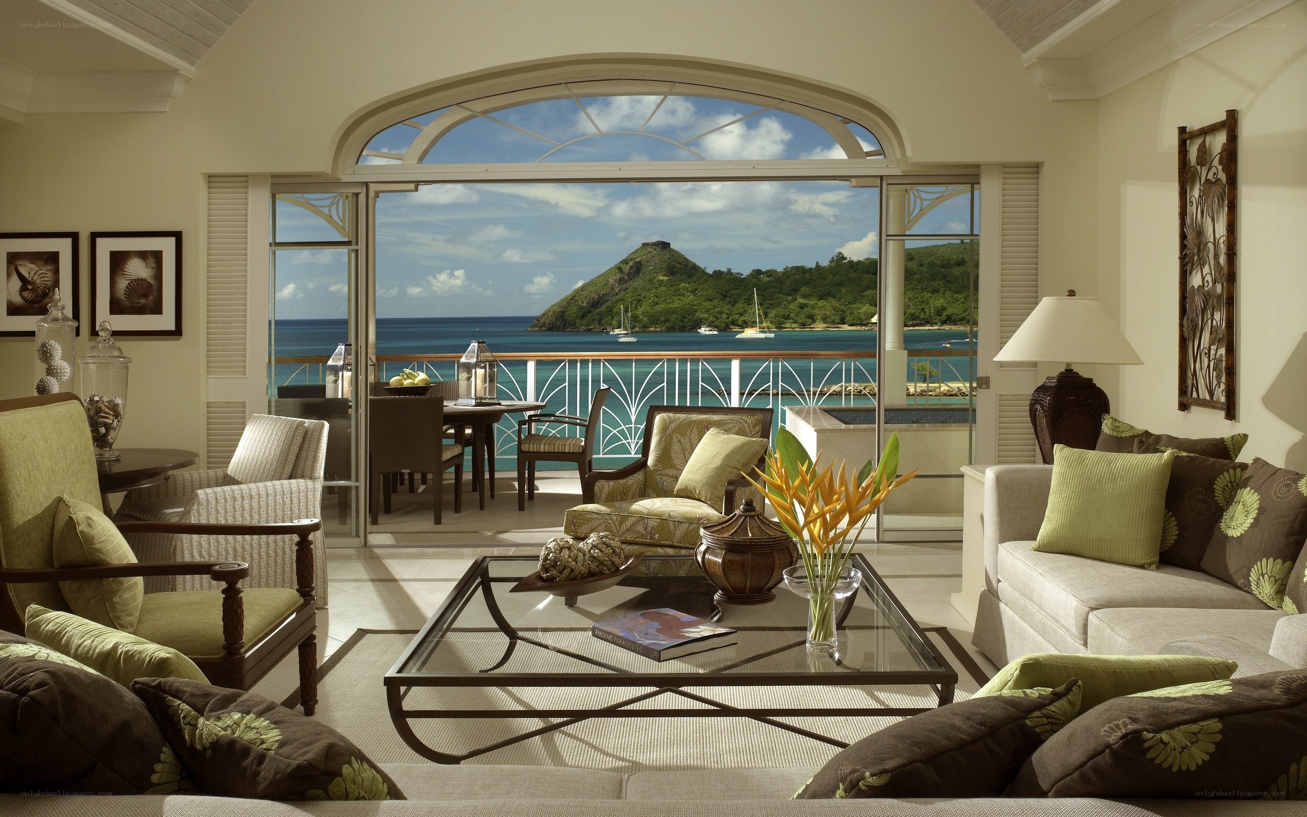 Luxury living room with ocean view