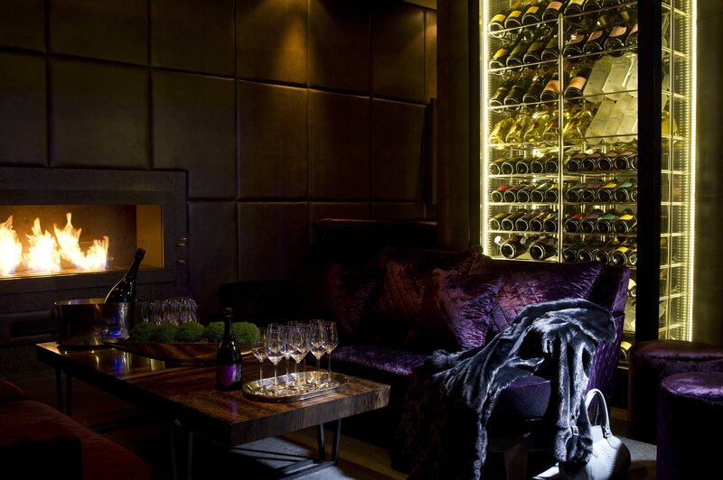 Luxury lounge with fireplace and wine cellar