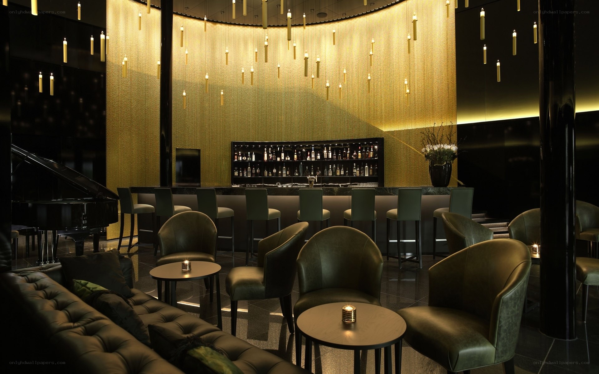 Luxury lounge with golden lighting