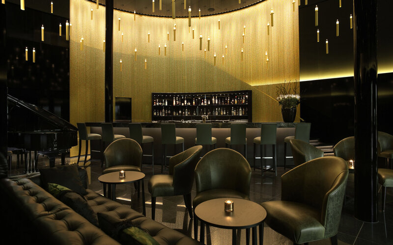 Luxury lounge with piano and bar