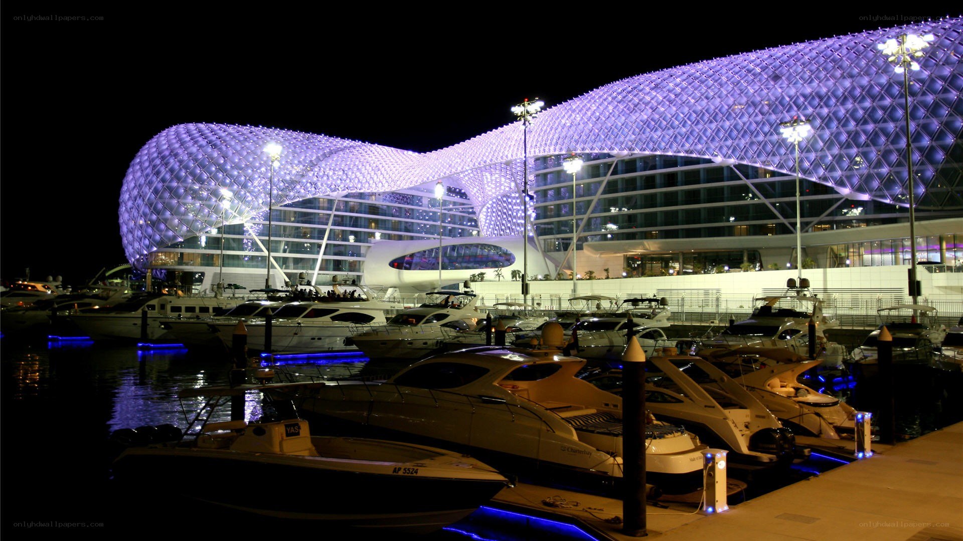 luxury marina at night