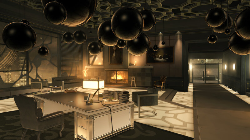 luxury office with hanging lights