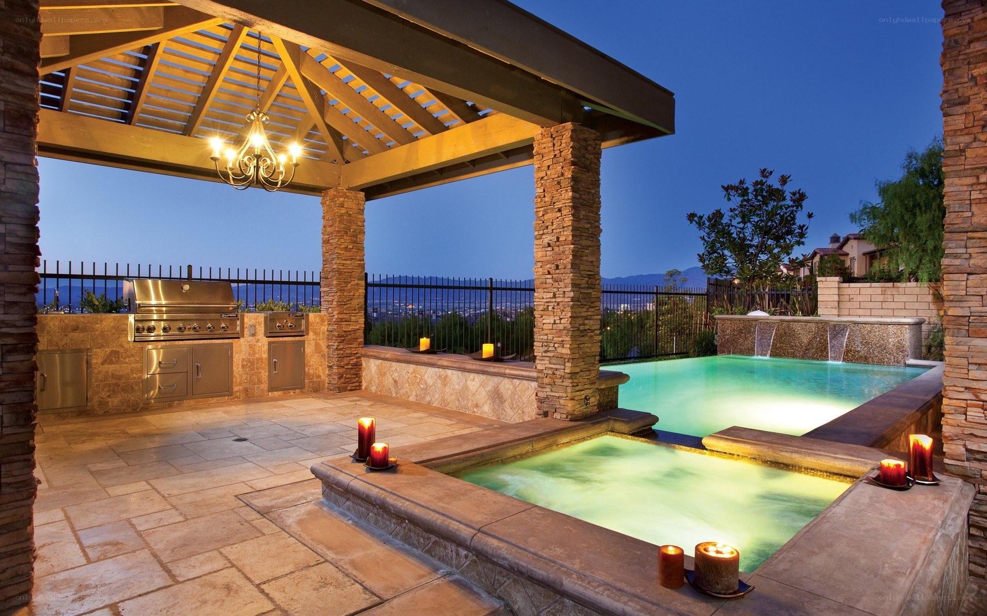 Luxury outdoor pool and kitchen