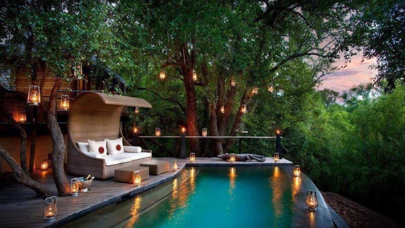 Luxury Pool at Dusk — Green, Serene, Sunset