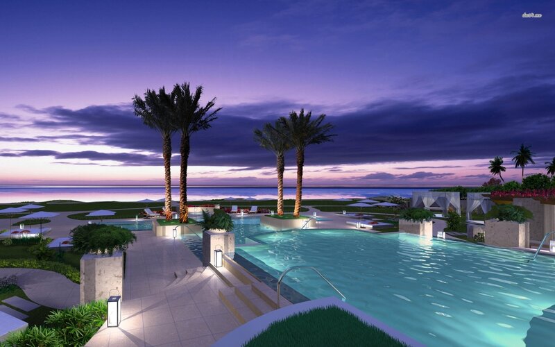Luxury Pool at Dusk — Purple, Serene
