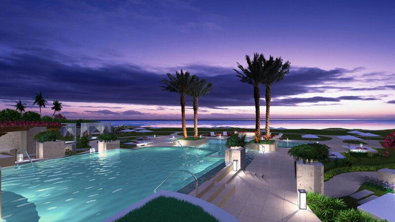 Luxury Pool at Dusk — Purple
