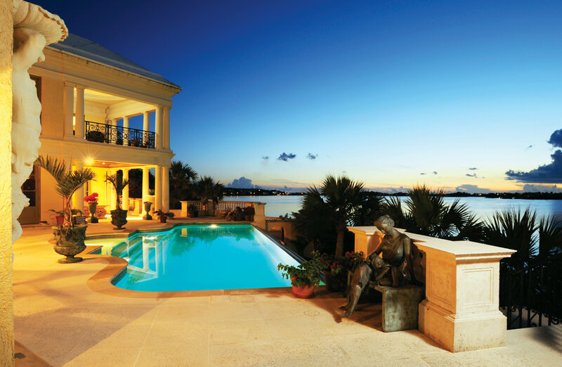 Luxury pool at dusk
