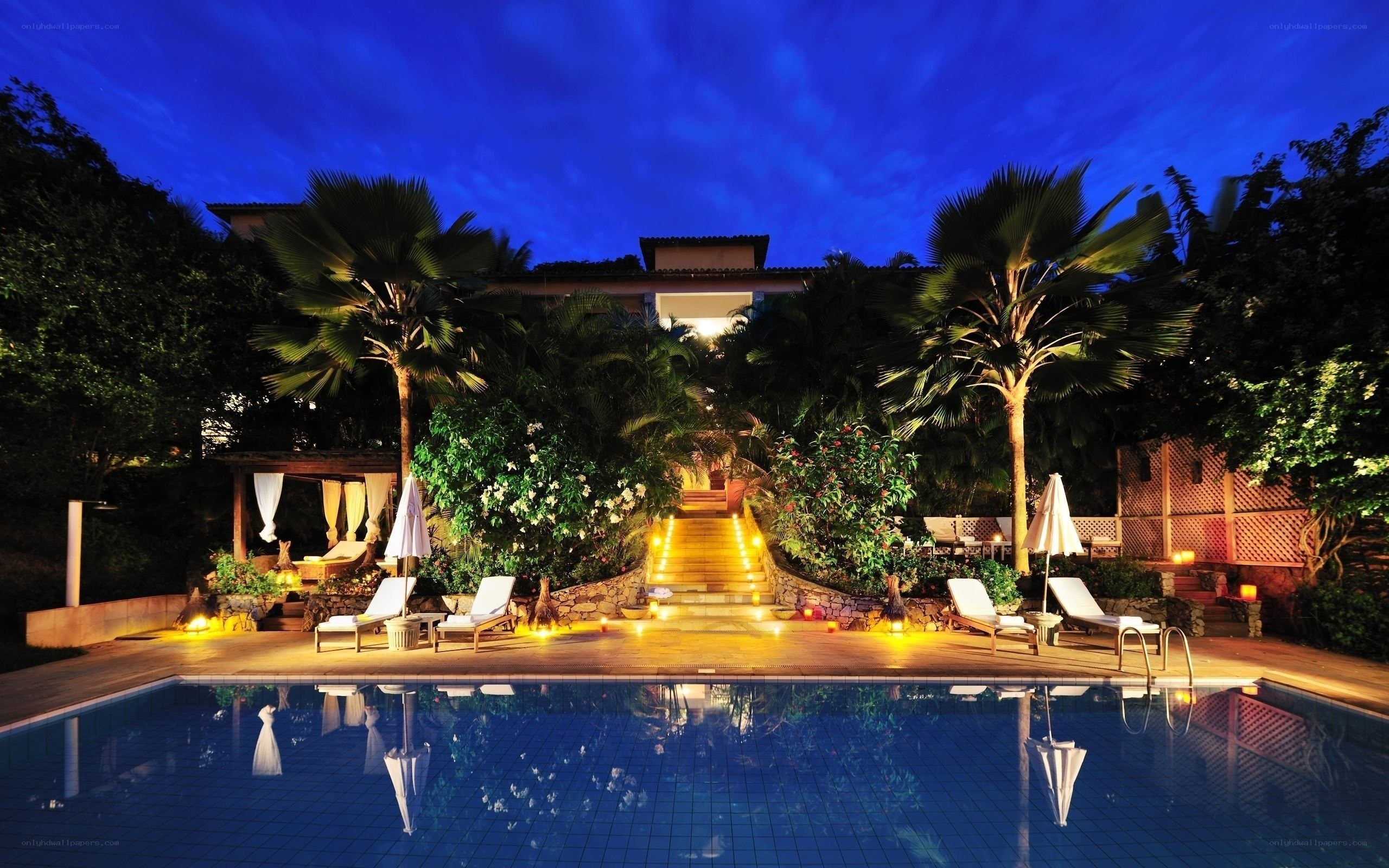 Luxury pool at night