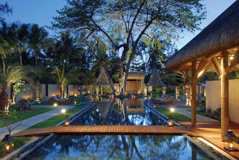 Luxury Pool at Night — Blue, Serene, Photograph