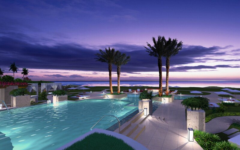 Luxury Pool at Sunset — Purple, Serene