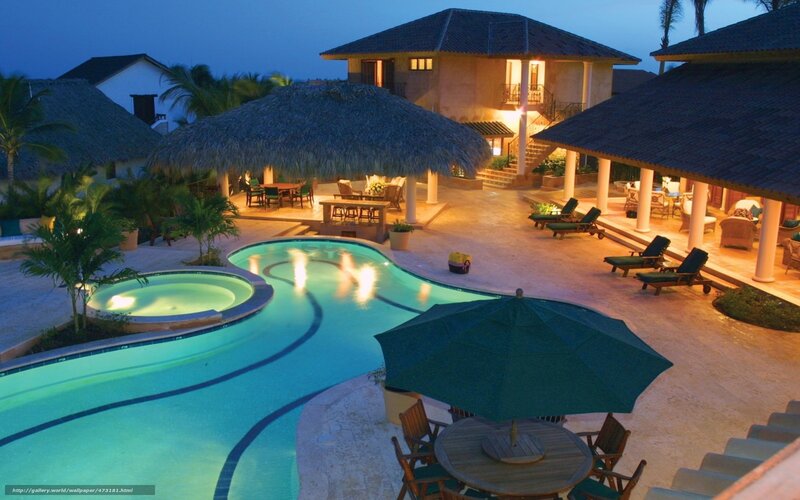 Luxury pool villa at dusk