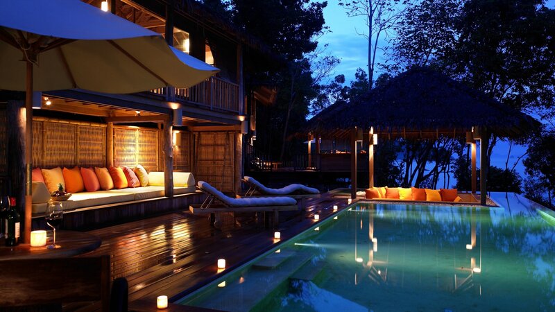 Luxury Pool Villa at Night — Blue, Serene