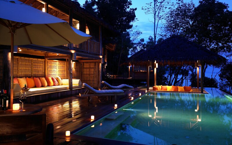 Luxury Pool Villa at Night — Blue