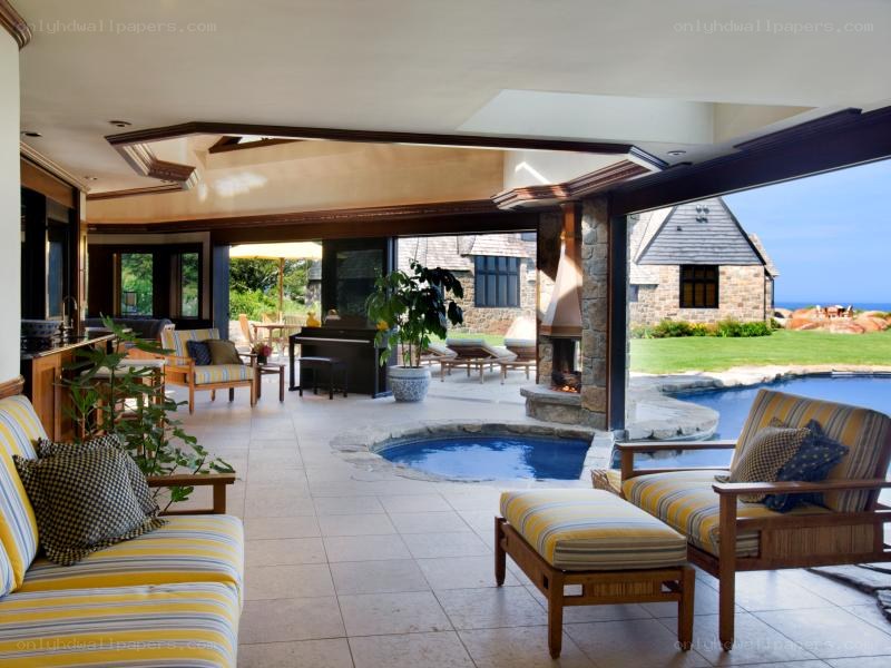 Luxury poolside living area