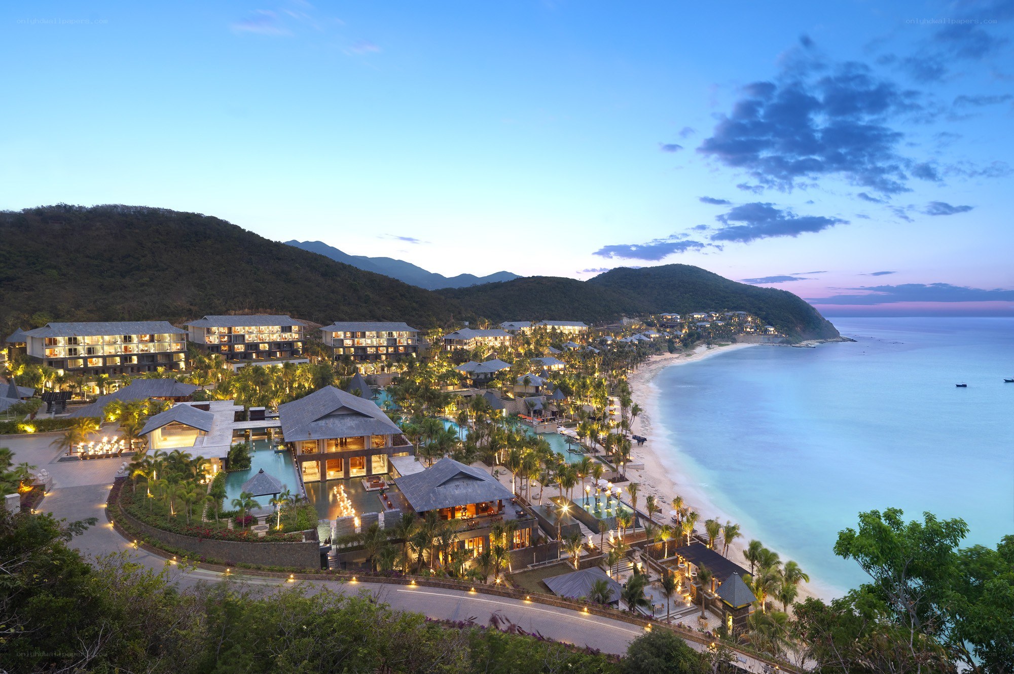 luxury resort at dusk
