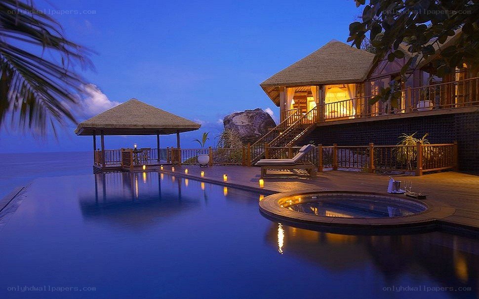 luxury resort at dusk