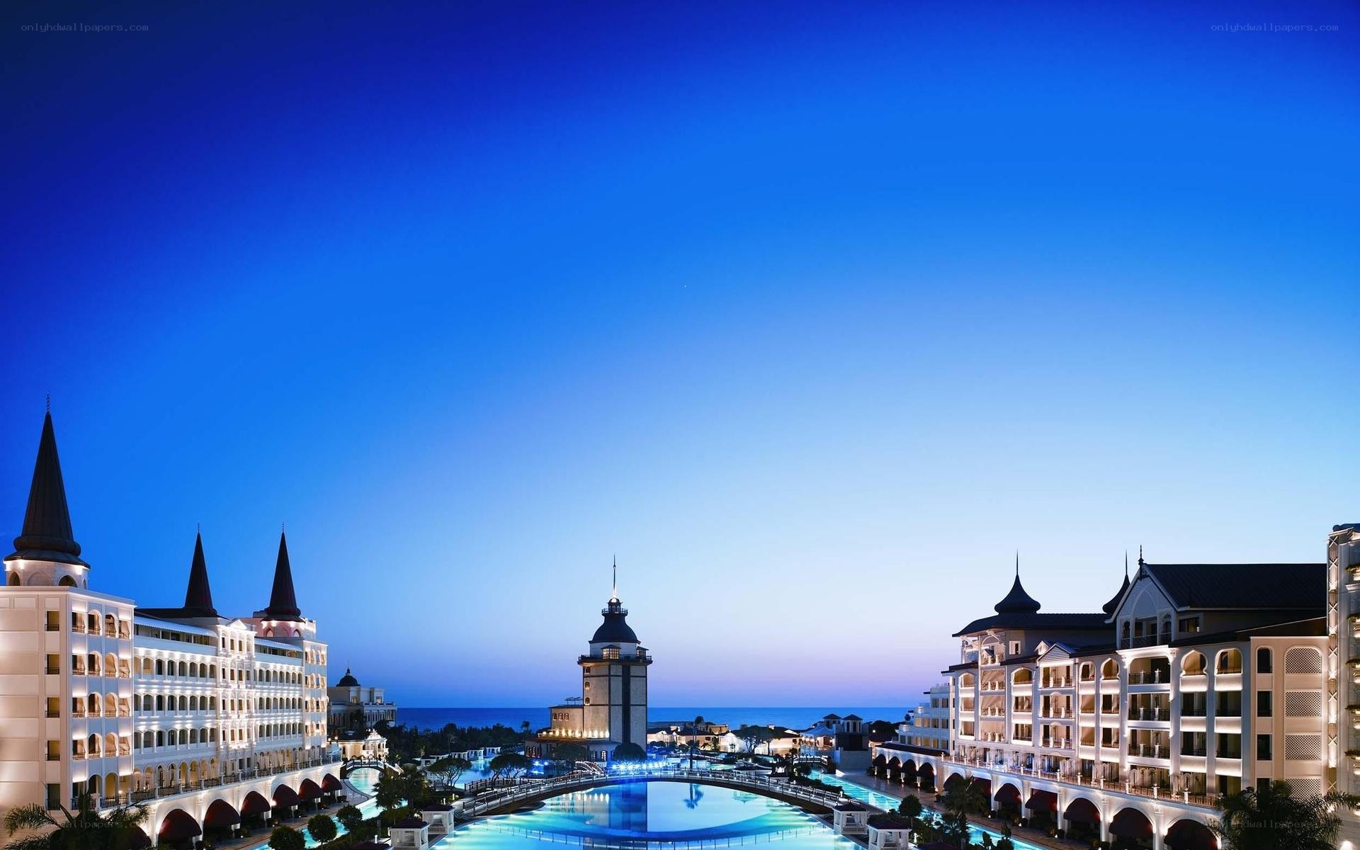 luxury resort at dusk